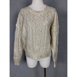Hooked up by Lot Juniors' Shine Cable-Knit Crewneck Sweater Gold Size XL NWT's